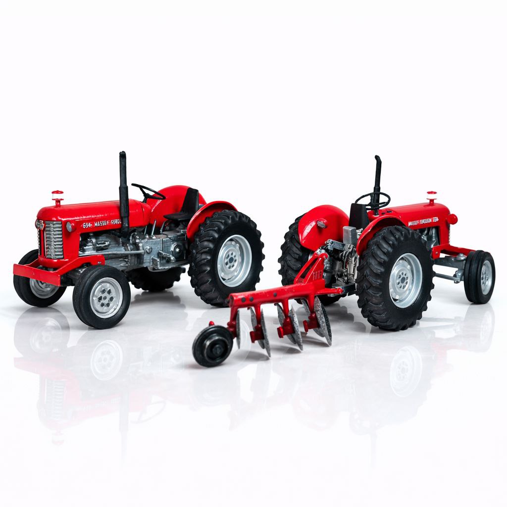 Miniatura Ultra Realista Massey Ferguson 65X + Arado 3 Bacias  - 1/14 (Controle Remoto)
